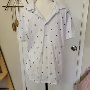 H&M White Palm Trees Polo Shirt